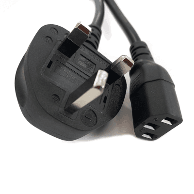 UK 3-pin plug to IEC C13 power cable, 2m black, available soon to rent in Colombo from Rentitem.lk