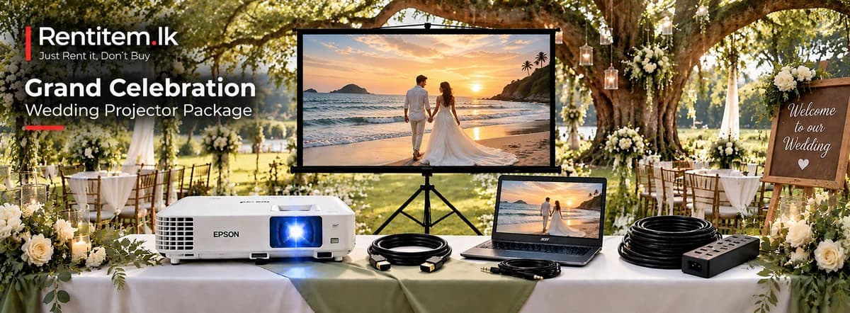 Rent the Grand Celebration Wedding Projector Package in Colombo from Rentitem.lk - projector, screen, laptop and operator for weddings