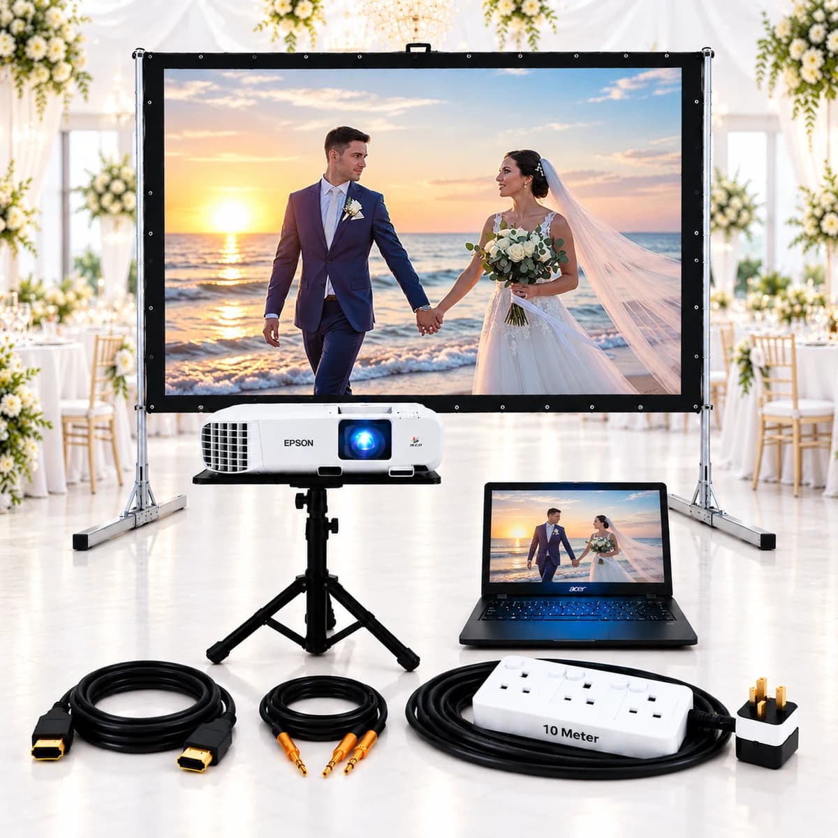 Rent Spectacular Wedding Projector Package in Sri Lanka - projector, 10x8 screen and laptop from Rentitem.lk