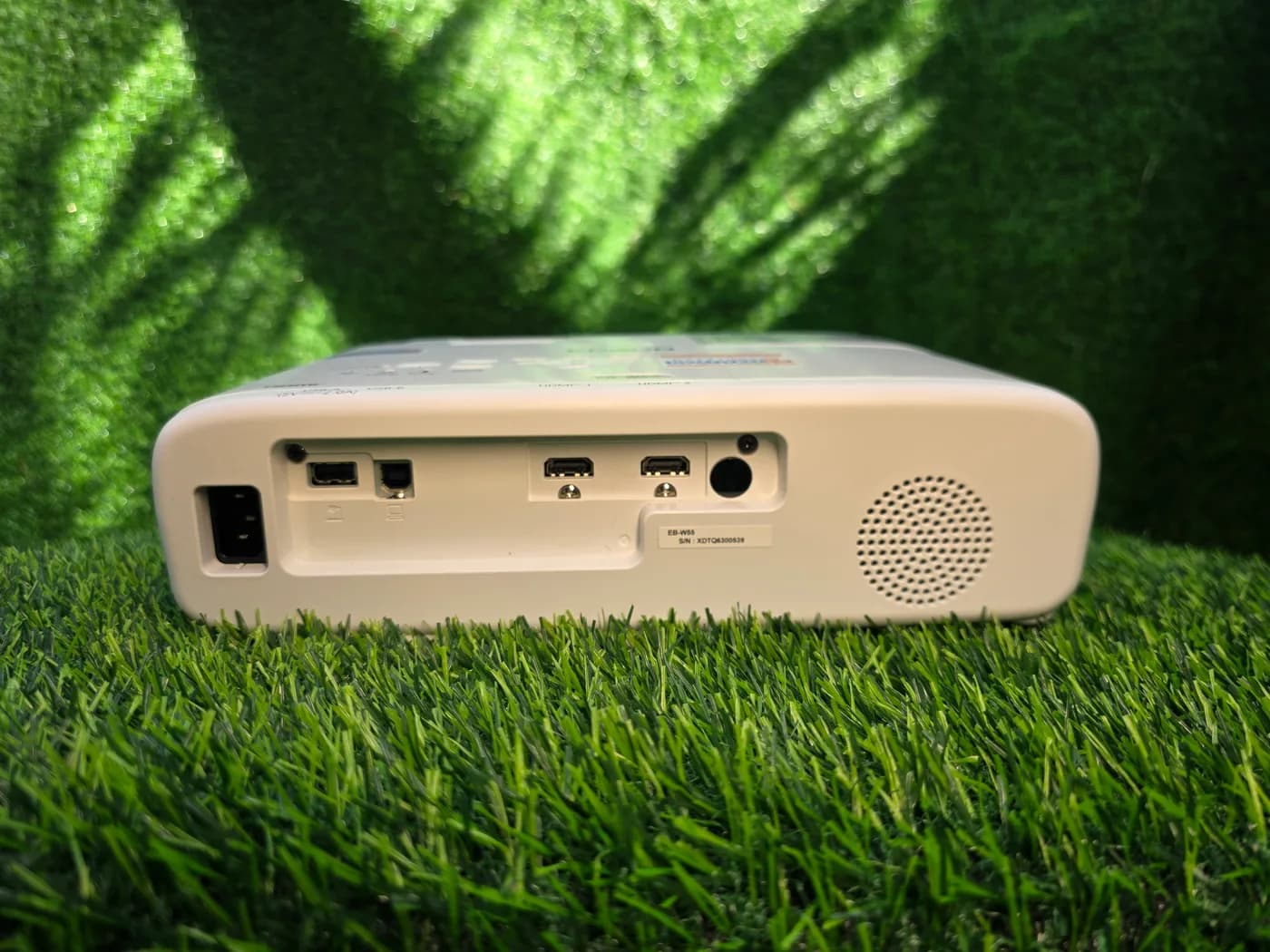 Epson EB-W55 WXGA projector — real photo 7 (rear ports, top-down view)