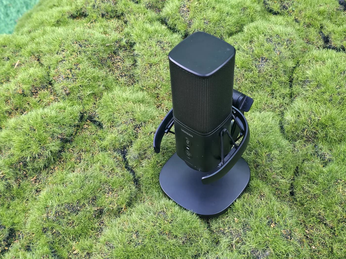 UGREEN RGB USB Desktop Microphone — real photo 1 (upright on stand)