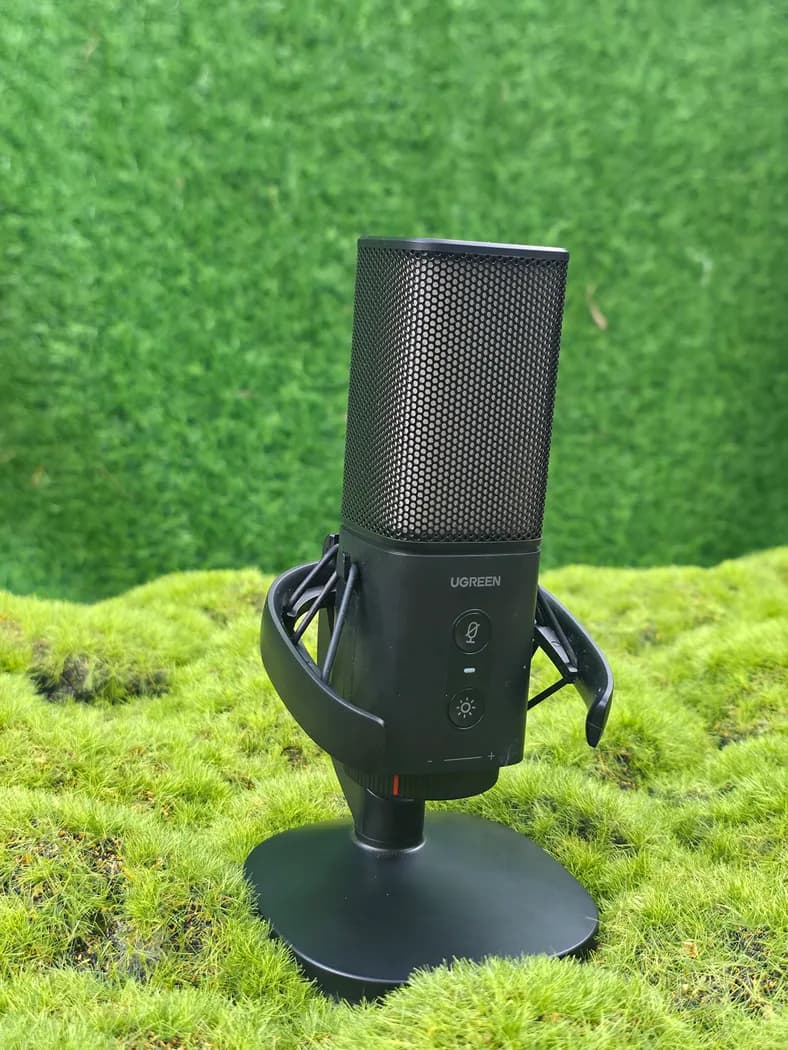 UGREEN RGB USB Desktop Microphone — real photo 4 (side, UGREEN branding)