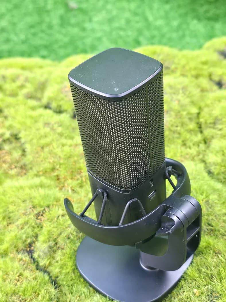 UGREEN RGB USB Desktop Microphone — real photo 5 (shock mount and top cap)