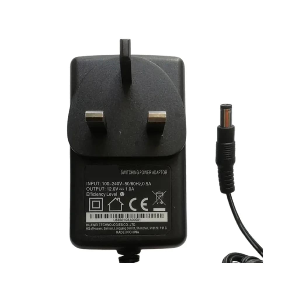 12V 1A UK plug power adapter with 5.5x2.1mm centre-positive DC barrel jack for hire in Colombo, Sri Lanka from Rentitem.lk