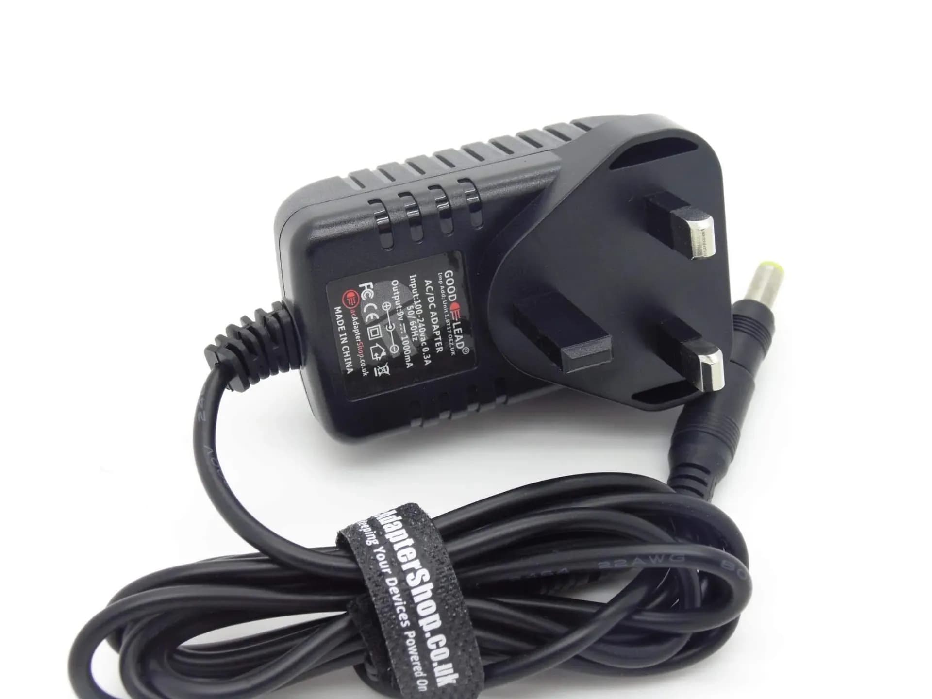 9V 1A UK plug power adapter with 5.5x2.1mm centre-positive barrel for rent in Colombo from Rentitem.lk
