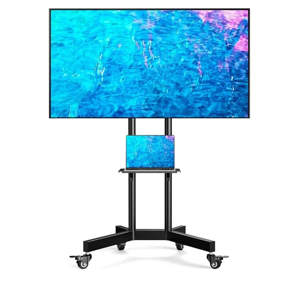 Rent the 85 Inch 4K Android Smart TV Screen Setup in Sri Lanka, on a heavy-duty rolling stand, from Rentitem.lk