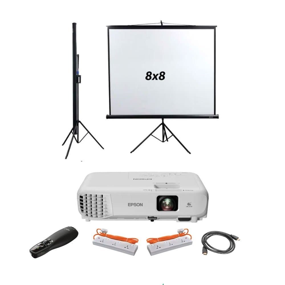 Rent Business Symposium Projection Package in Sri Lanka - Epson WXGA projector, 8x8ft tripod screen and presenter from Rentitem.lk