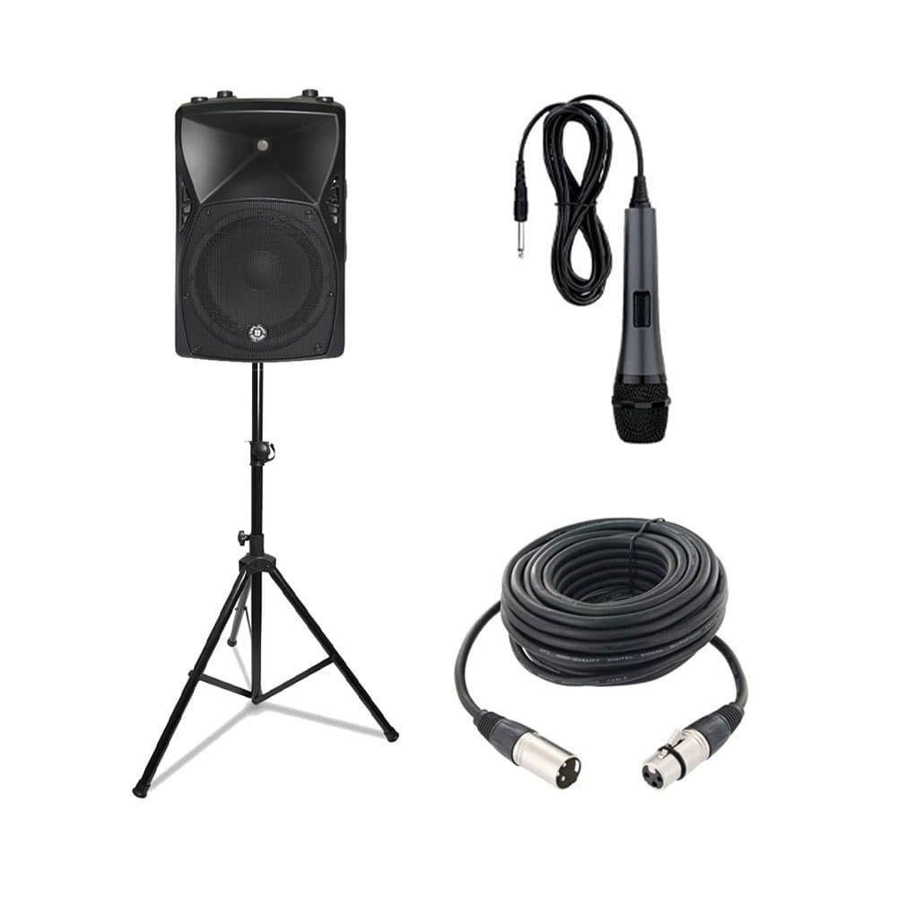 Rent the PA System Starter Package in Colombo from Rentitem.lk with powered speaker, microphone, stands and cables