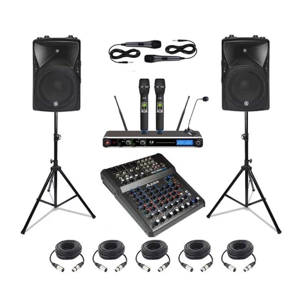 Rent PA System Gold Package in Sri Lanka - 2 active speakers, mixer, mics and technician from Rentitem.lk