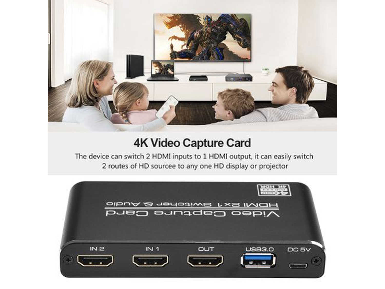 2 Source Switch Video Capture Card 1080p - Front View