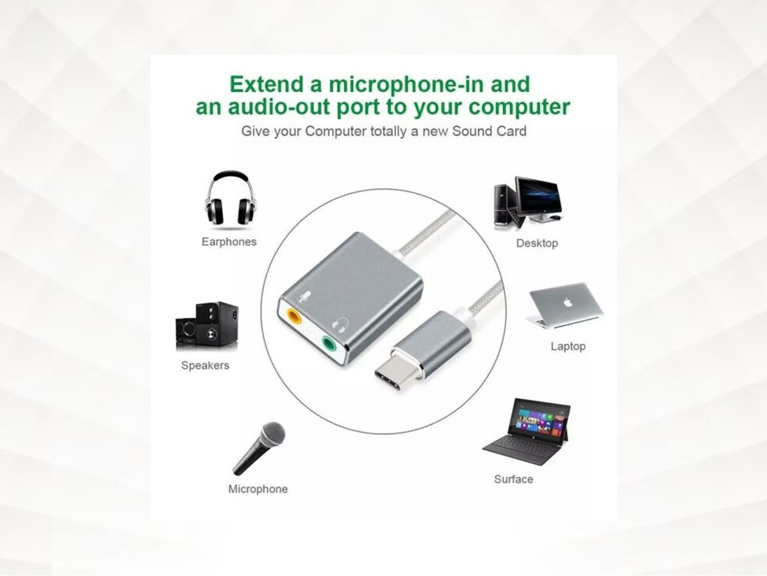 USB Type-C Sound Card Adapter Front View