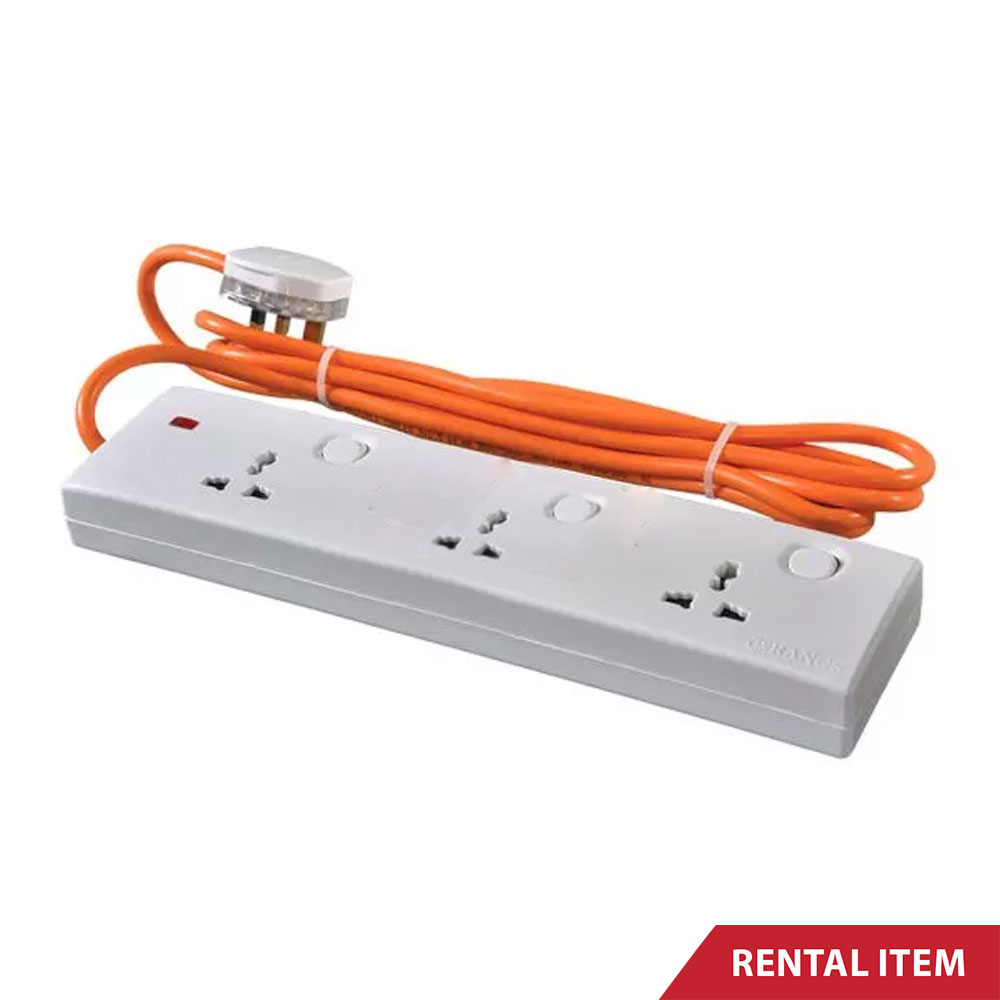 Orange Power Extension Cord 10M with 3 Sockets for Events in Sri Lanka