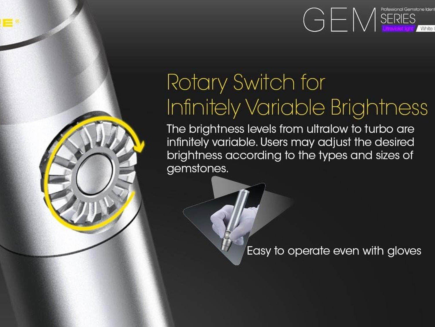 Nitecore GEM8 LED Flashlight illuminating a gemstone