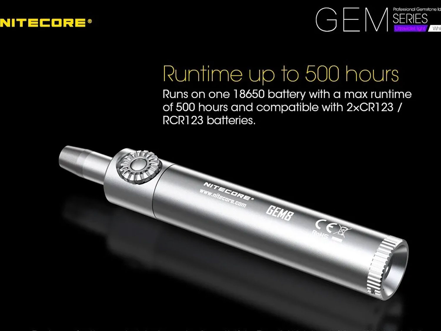 Nitecore GEM8 LED Flashlight illuminating a gemstone