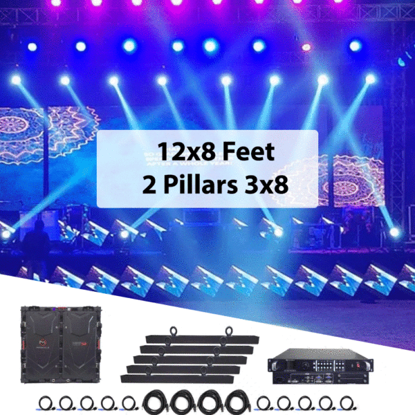 LED Video Wall 12x8 Feet with 2 Pillars (P2.8MM) Display