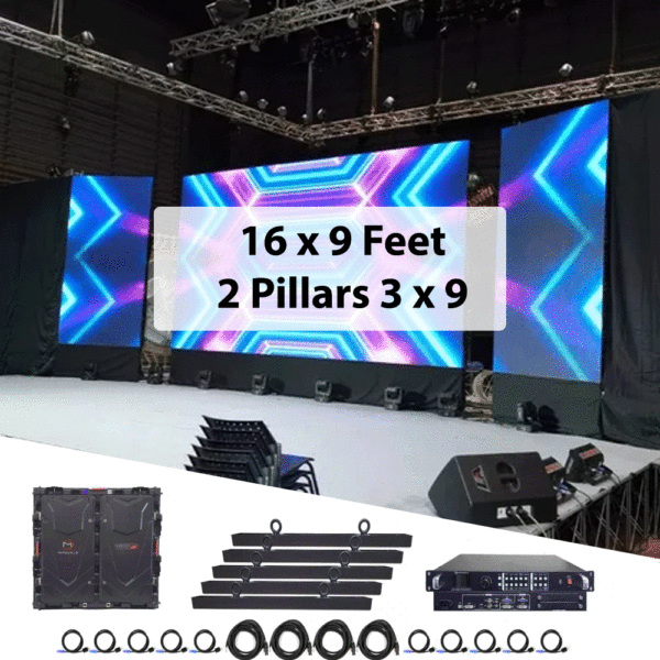 LED Video Wall 16x9 Feet 2 Pillars 3x9 Feet (P2.8MM) for Rent | Sri Lanka