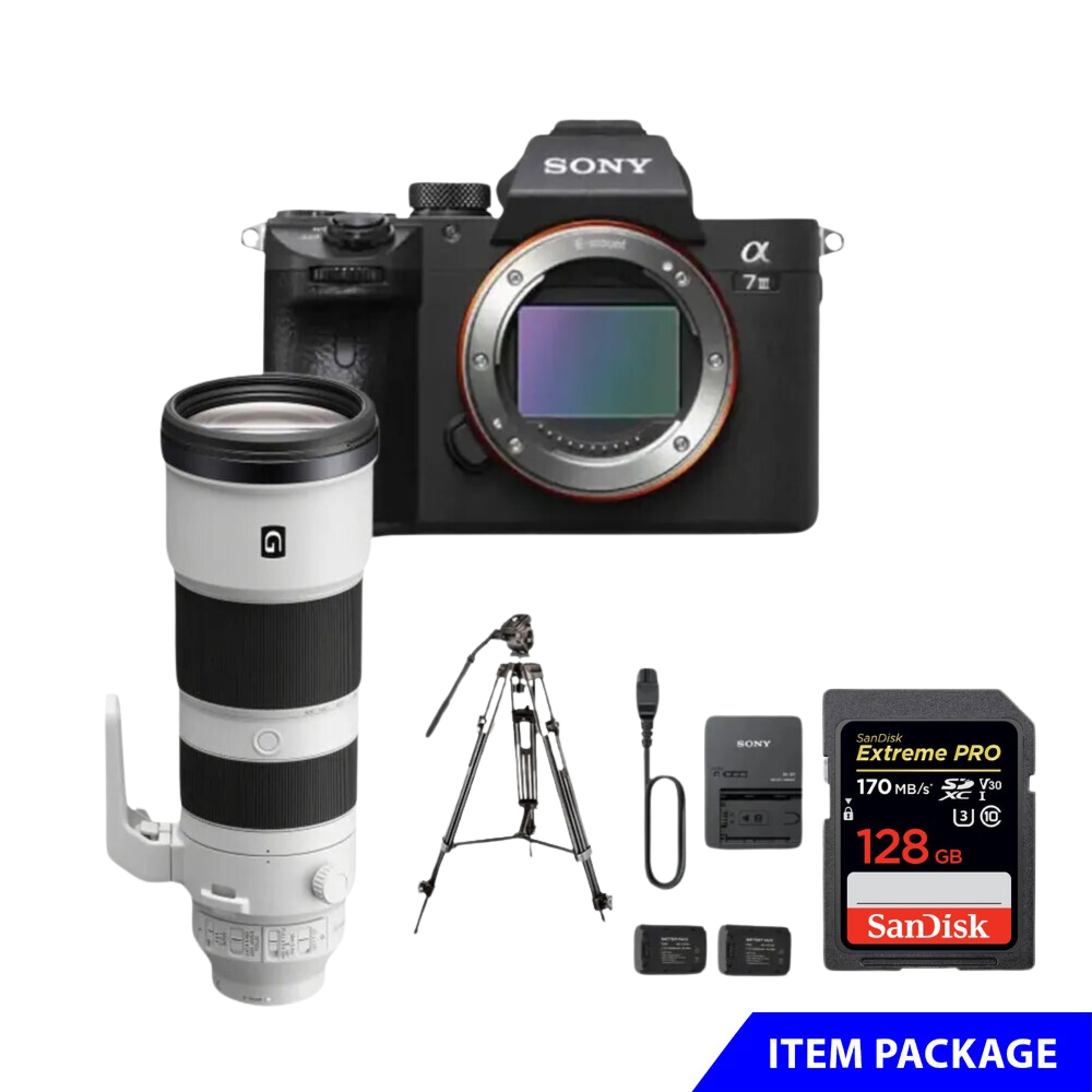 Sony A7iii Camera with 200-600mm f/5.6-6.3 Lens with Video Tripod