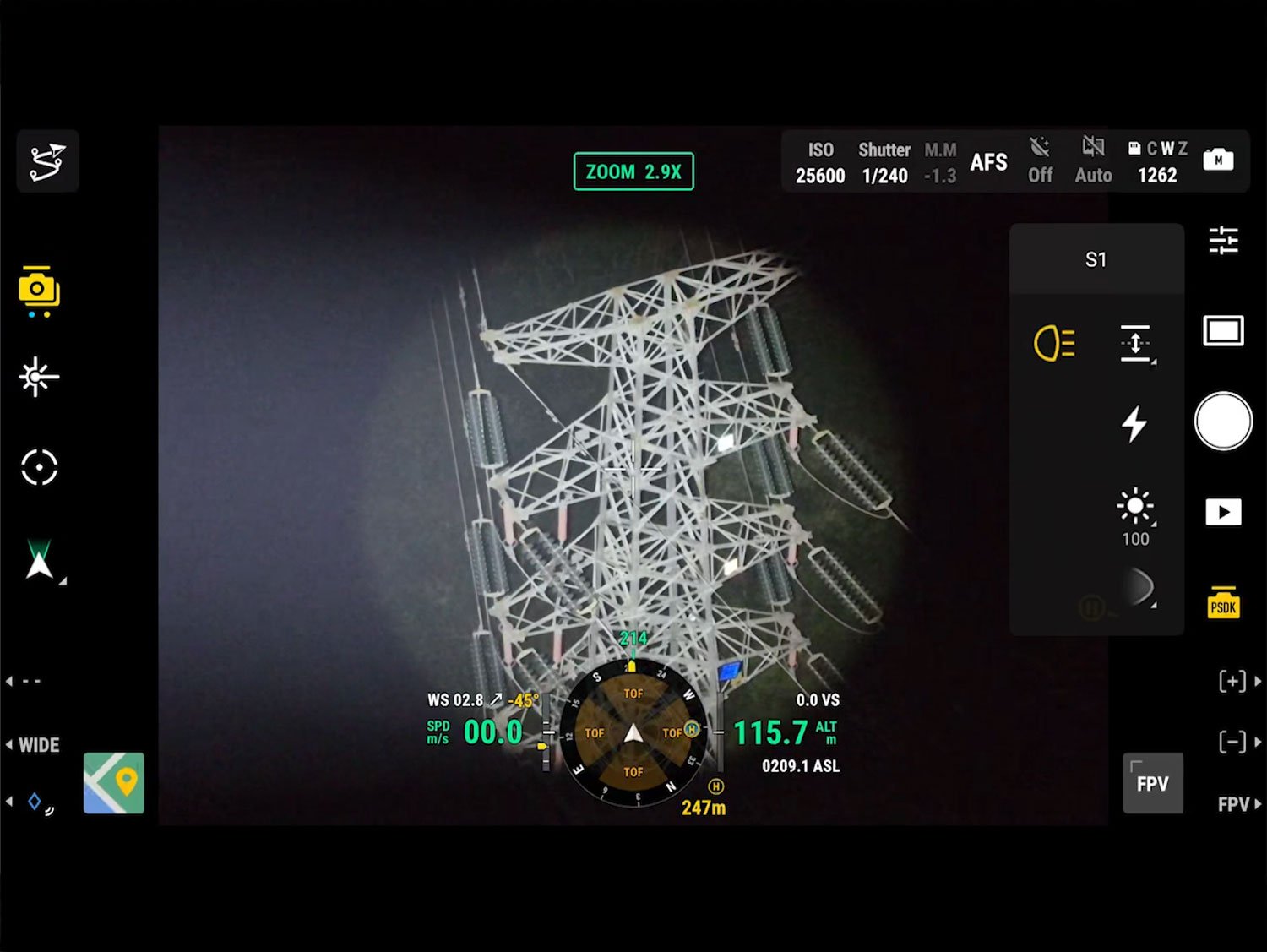 Zenmuse S1 spotlight mounted on drone for professional aerial lighting