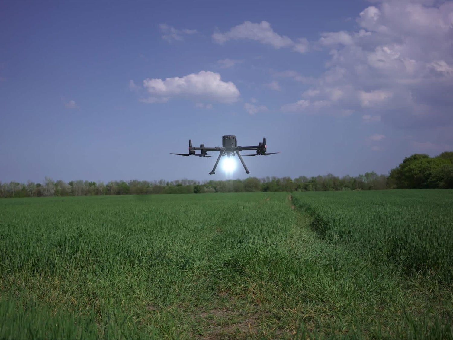 Zenmuse S1 spotlight mounted on drone for professional aerial lighting