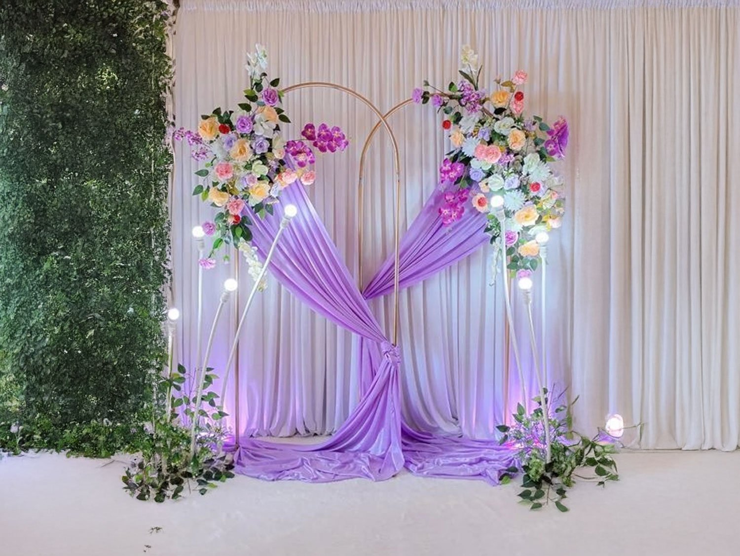 Professional backdrop decoration with fabric and lighting for indoor events