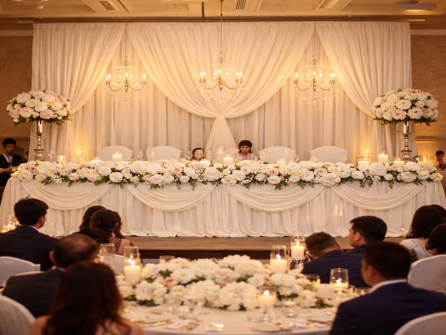 Modern head table backdrop decoration for engagement and reception