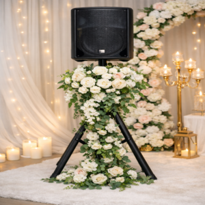 Speaker stand flower decoration rental for wedding events in Sri Lanka