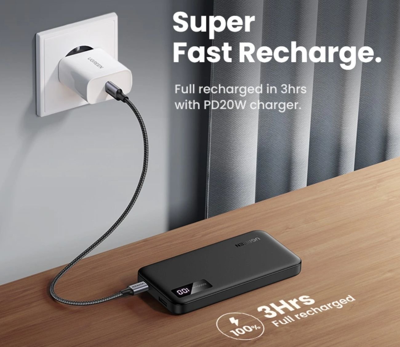 UGREEN 10000mAh power bank showing USB C and USB A ports