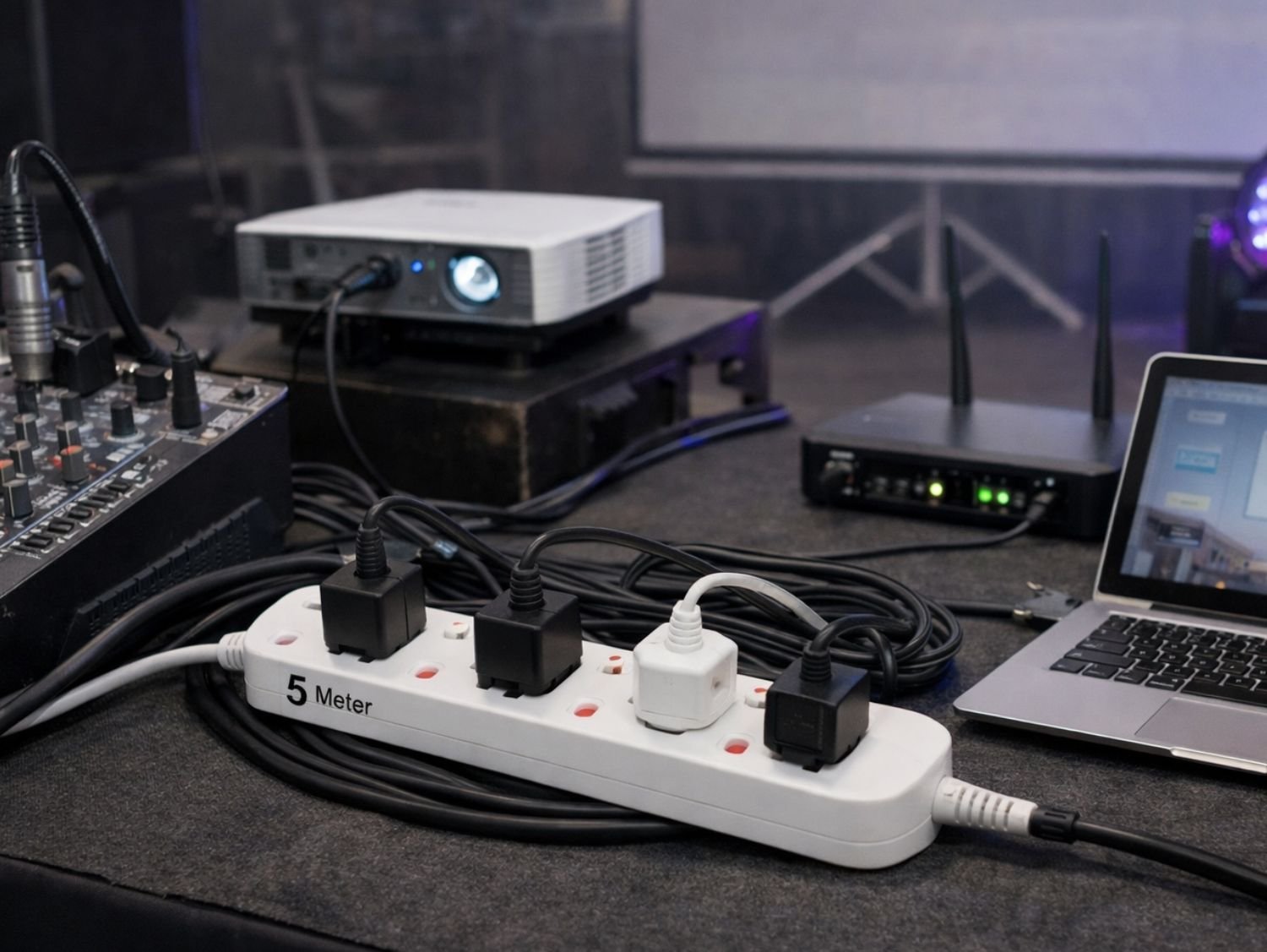 Professional power extension cord 4 socket 5 meter for AV equipment rental