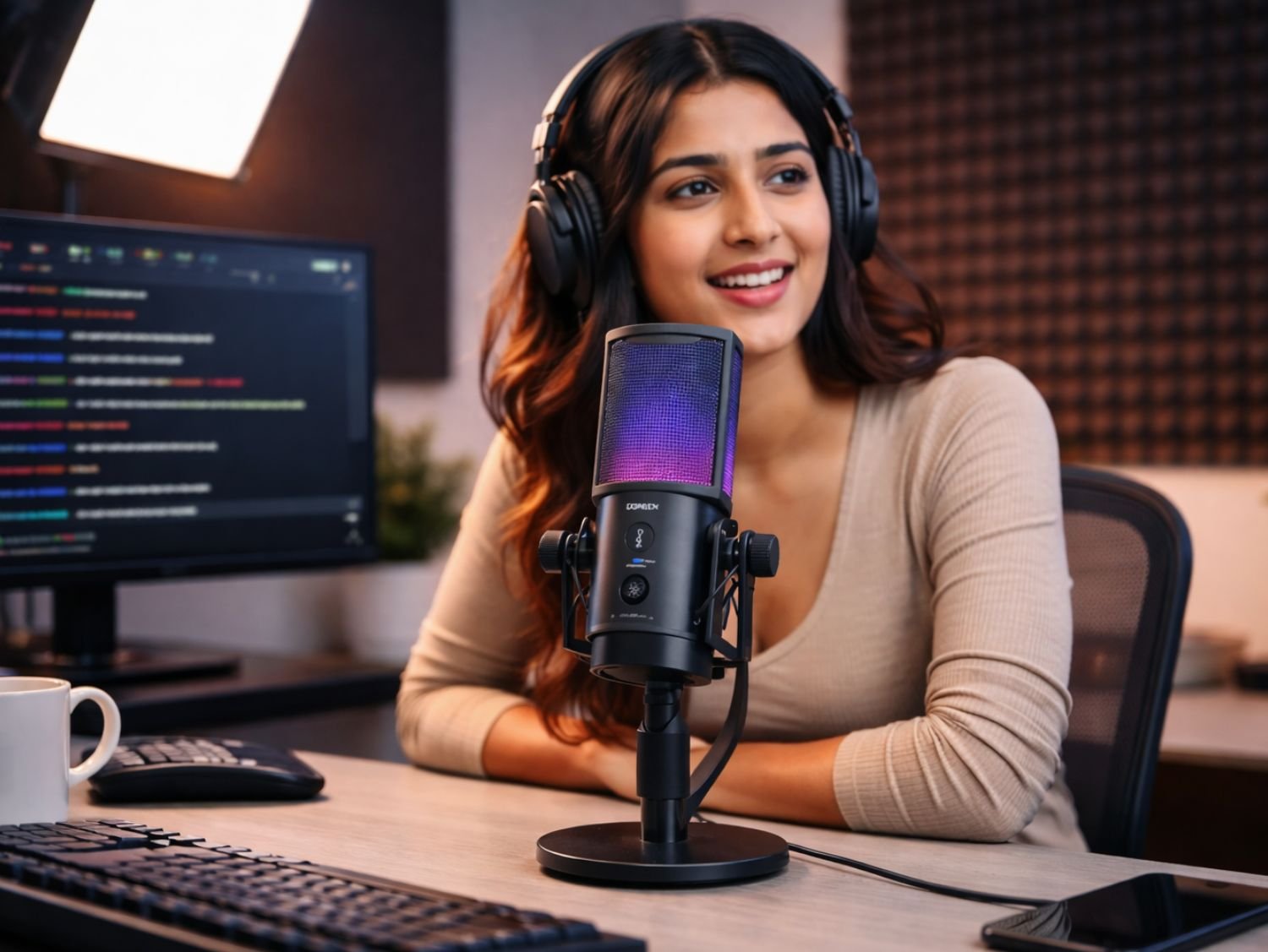 UGREEN Noise-Cancelling RGB 7-Light USB Desktop Pod Microphone