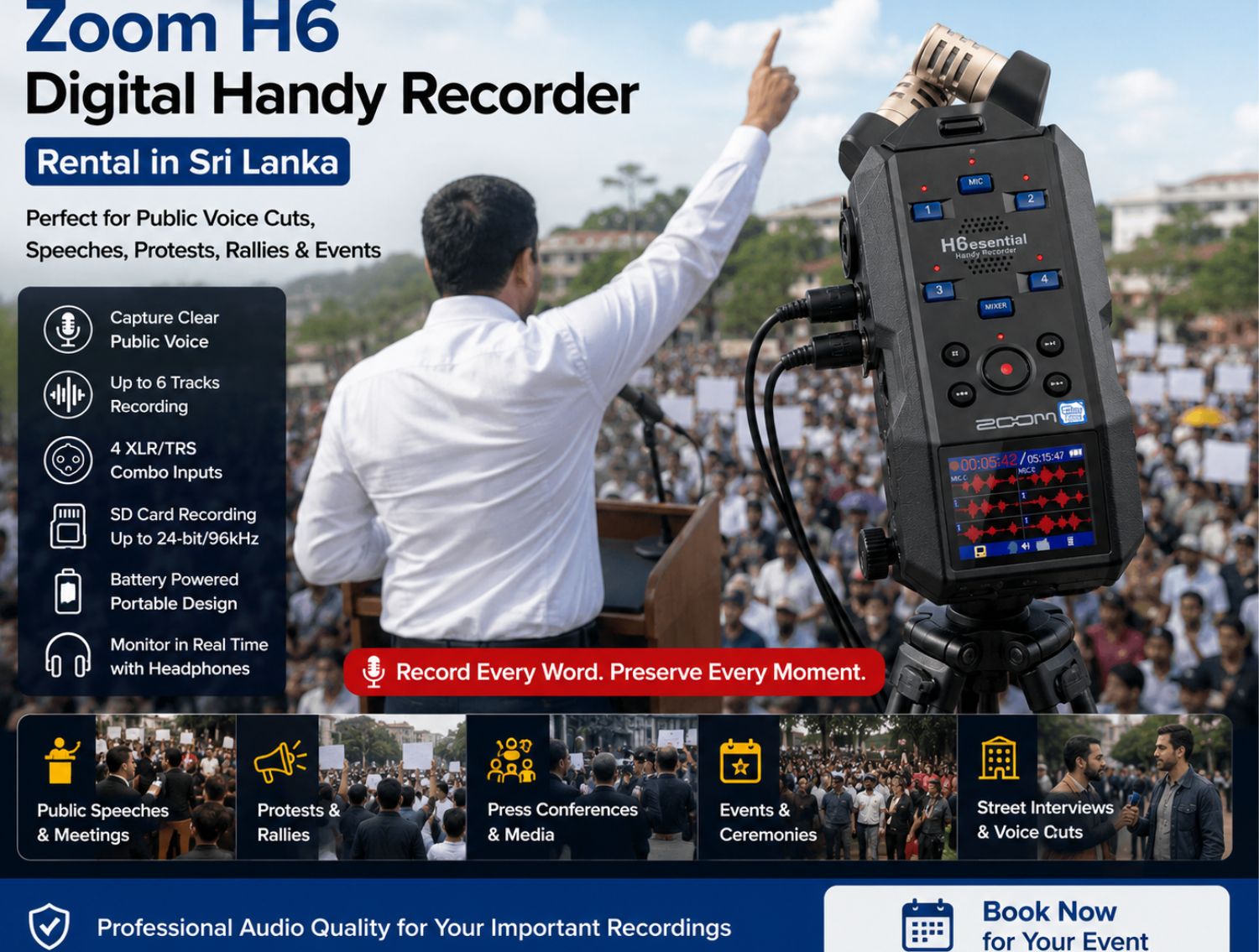 Zoom H6 Portable Audio Recorder Hire Sri Lanka