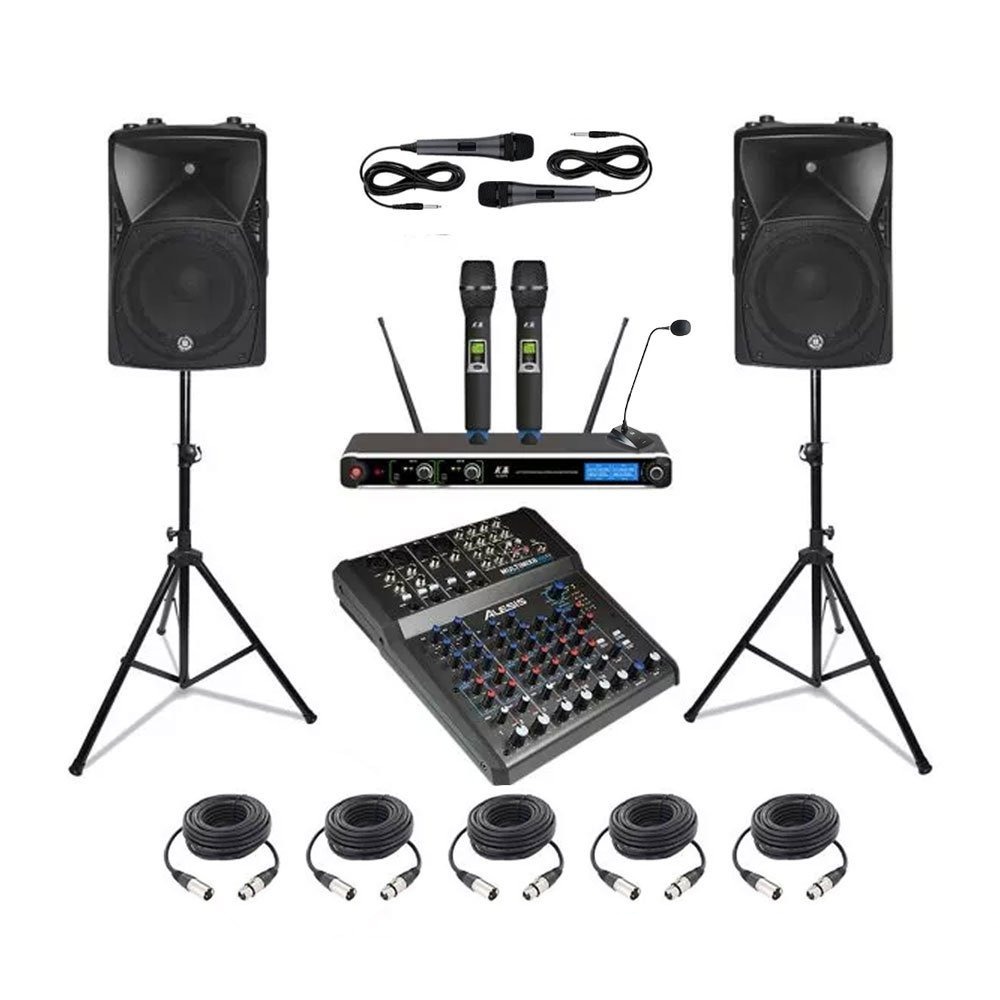 Rent PA System Gold Package in Sri Lanka - 2 active speakers, mixer, mics and technician from Rentitem.lk
